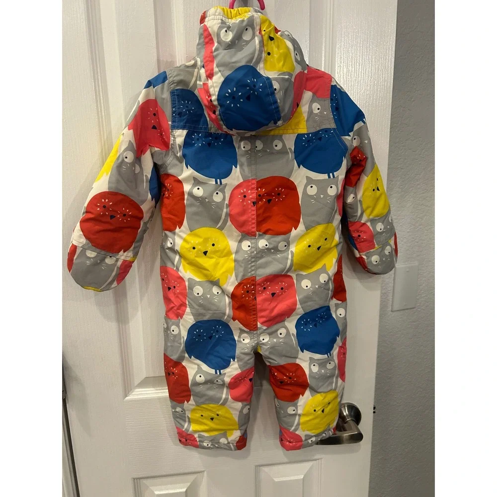 Baby Boden Owl Print Hooded Snowsuit Fleece Lined Blue‎ Red Yellow 12-18 Months